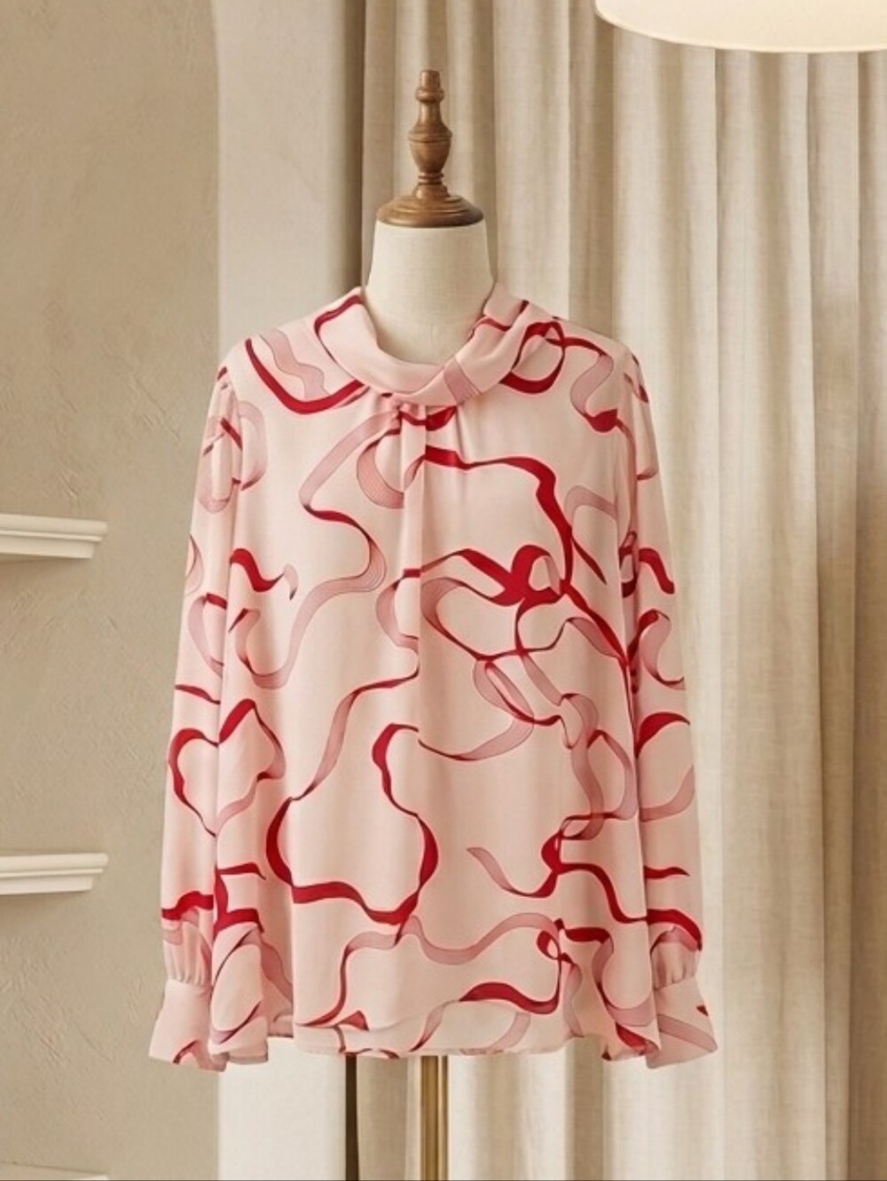 Liz Claiborne Pink & Red Ribbon Design Longsleeve Blouse. Size 3X
